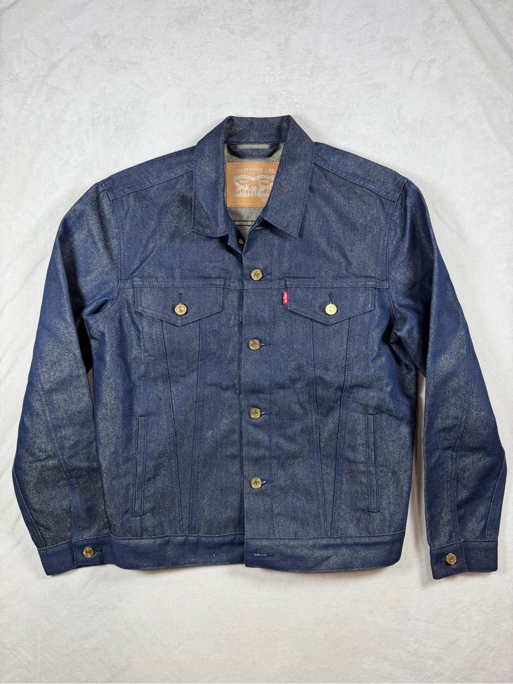 Levi's Medium Dark Indigo Raw Denim Dark Blue Denim Trucker Jacket RARE